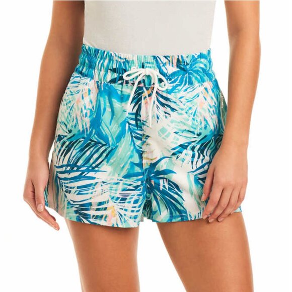 🌸 OP Ocean Pacific Board Shorts w/ Pockets & Zippers in Tropical Blue Palm NWT - Picture 2 of 8
